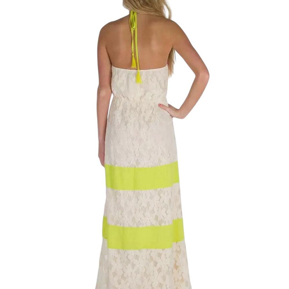 Flying Tomatoe Lace Maxi Dress Women’s Small Ivory Lemon Halter Bohemian - Picture 2 of 13